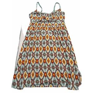 Allison Britney Plus Size 1X  Strappy Sundress Aztec Print Knit Green Yello Red